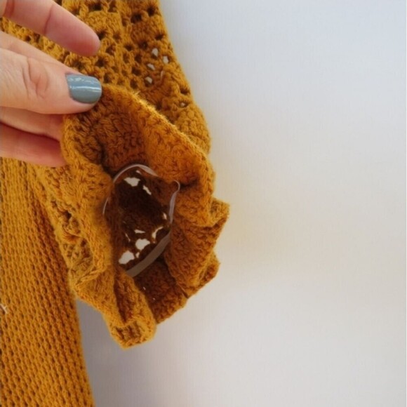 Bennettex Womens Small Boho Crochet Knit Puff Sleeve Cottagecore Farmhouse Dress - Picture 6 of 11